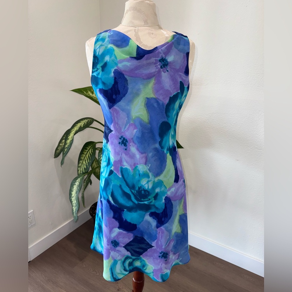 Vintage S.L Fashions Floral Sleeveless Women’s Dress Blue and Purple Size 6